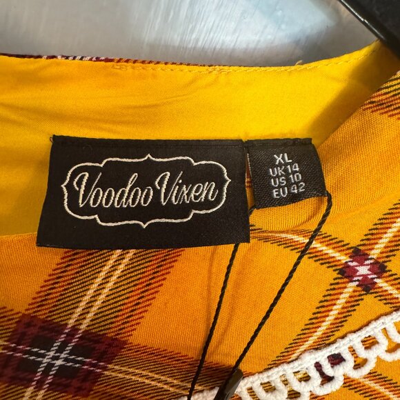 NWT Voodoo Vixen Harley Dress Size XL Yellow Plaid Embroidered Cottagecore FLAW - Picture 14 of 16